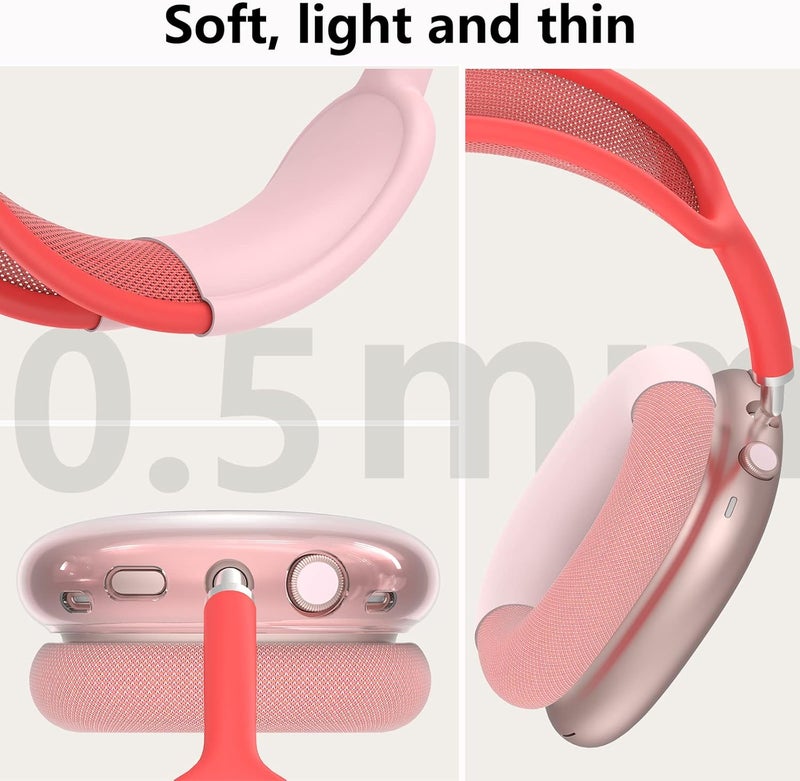 MINDRESY Silicone Case Cover for AirPods Max Headphones, Clear Soft TPU Ear Cups Cover/Ear Pad Case Cover/Headband Cover for AirPods Max (2024/2020), Transparent Accessories for Apple AirPods Max (USB-C), Pink - Image 5